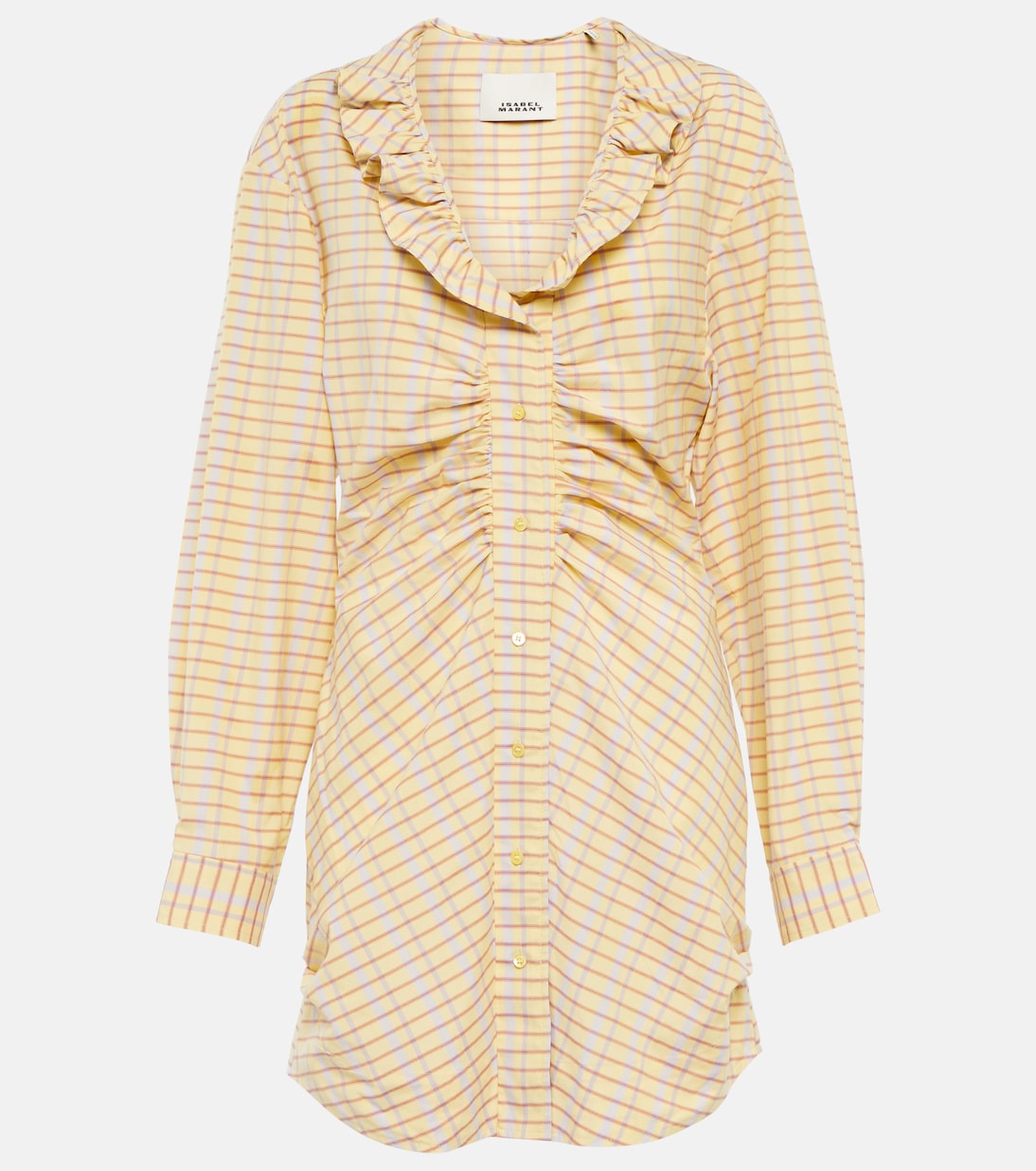

Мини-платье из хлопка и шелка в коралловую клетку Isabel Marant, Light Yellow