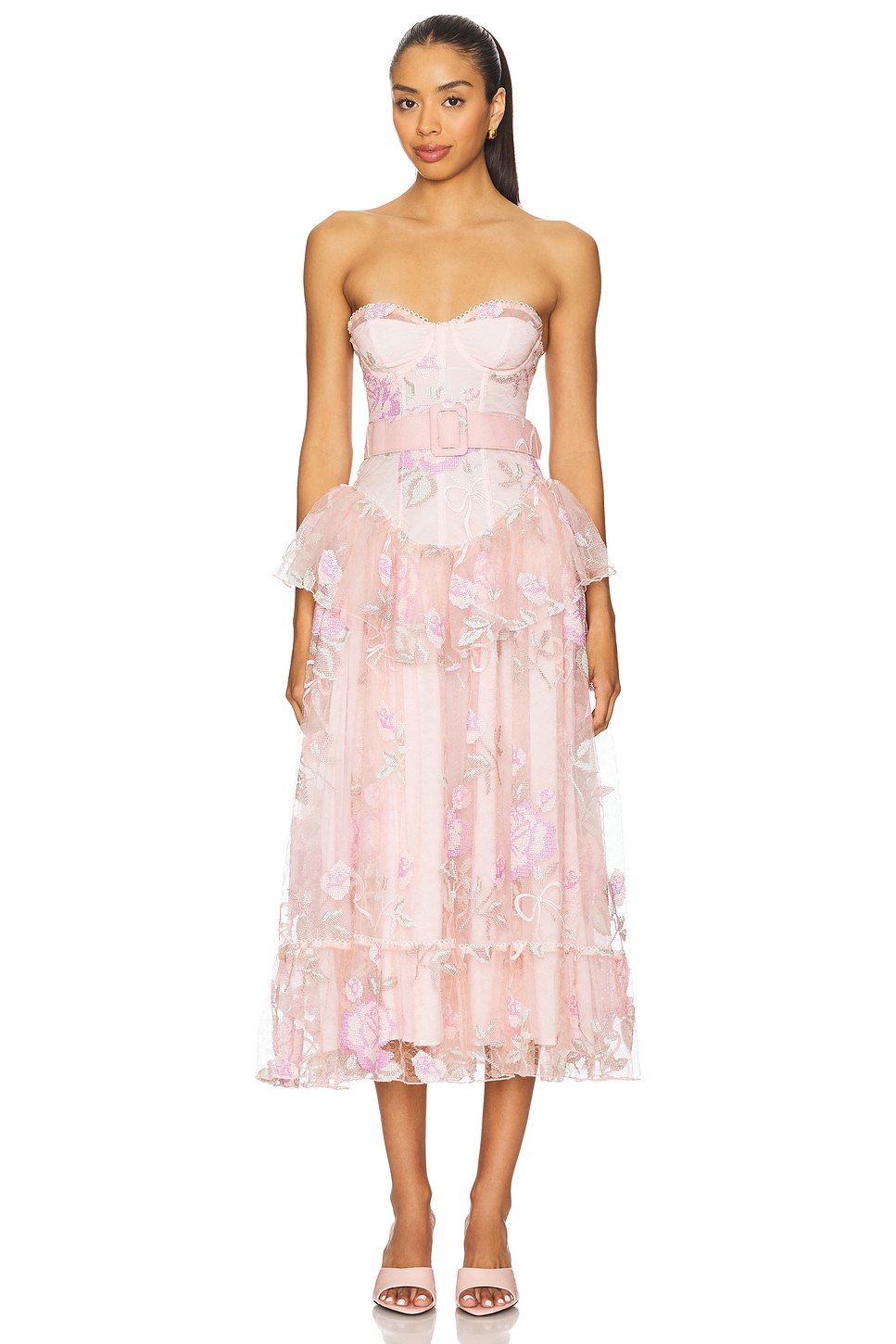 

Вышитое миди-платье Emmeline от For Love & Lemons, pink