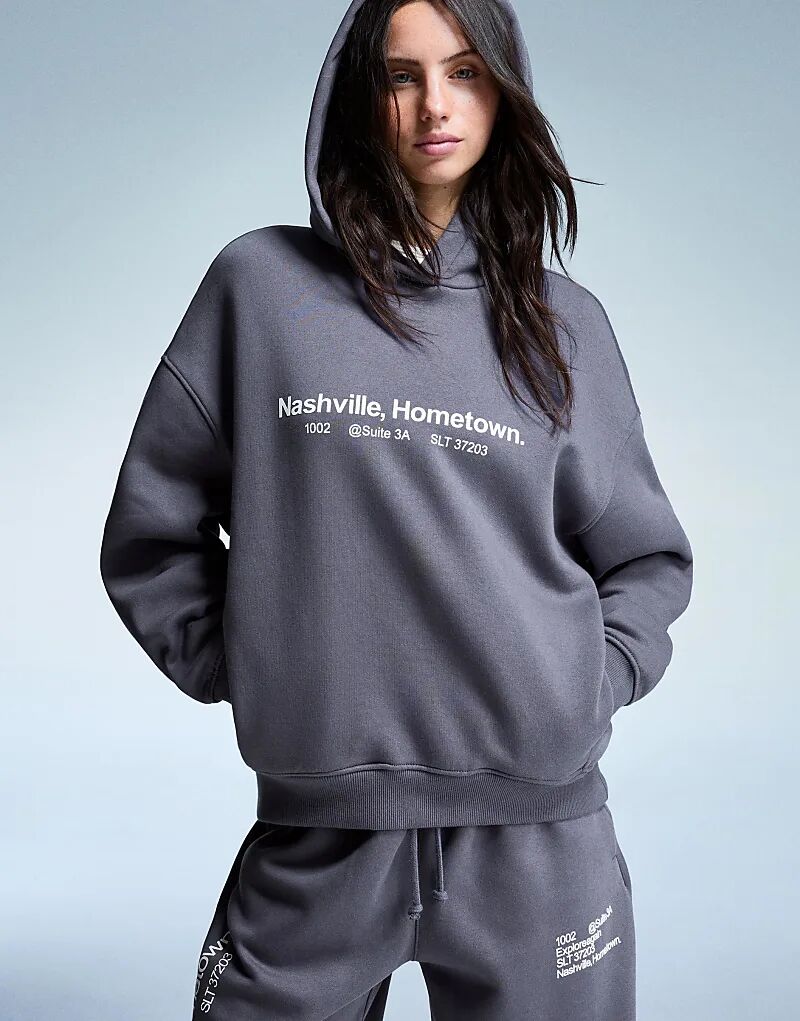 

Толстовка Bershka Printed Hoodie серого цвета