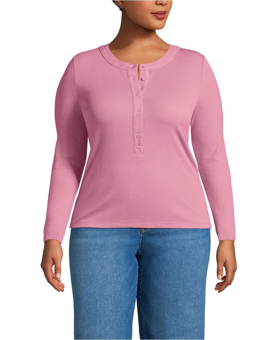 

Футболка-поло с длинными рукавами и струящейся ребристой текстурой, облегающего кроя, больших размеров Lands' End, Soft english rose