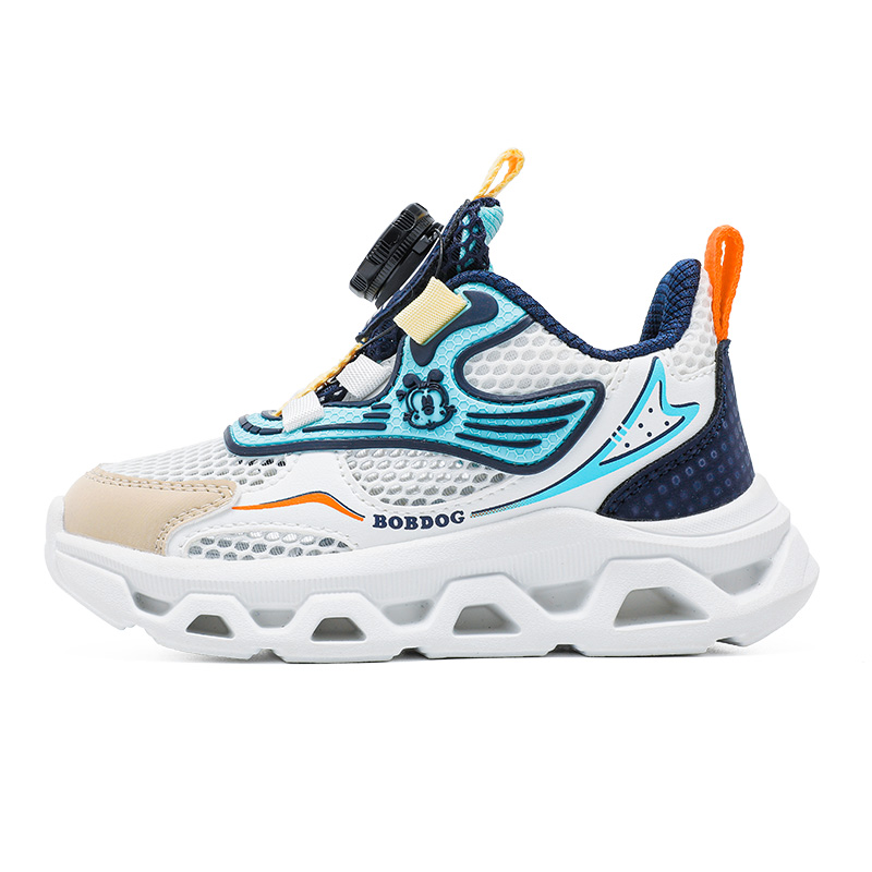 

Легкие, амортизирующие, нескользящие и дышащие низкие детские кроссовки для повседневной носки. BOBDOG, темно-синий/белый