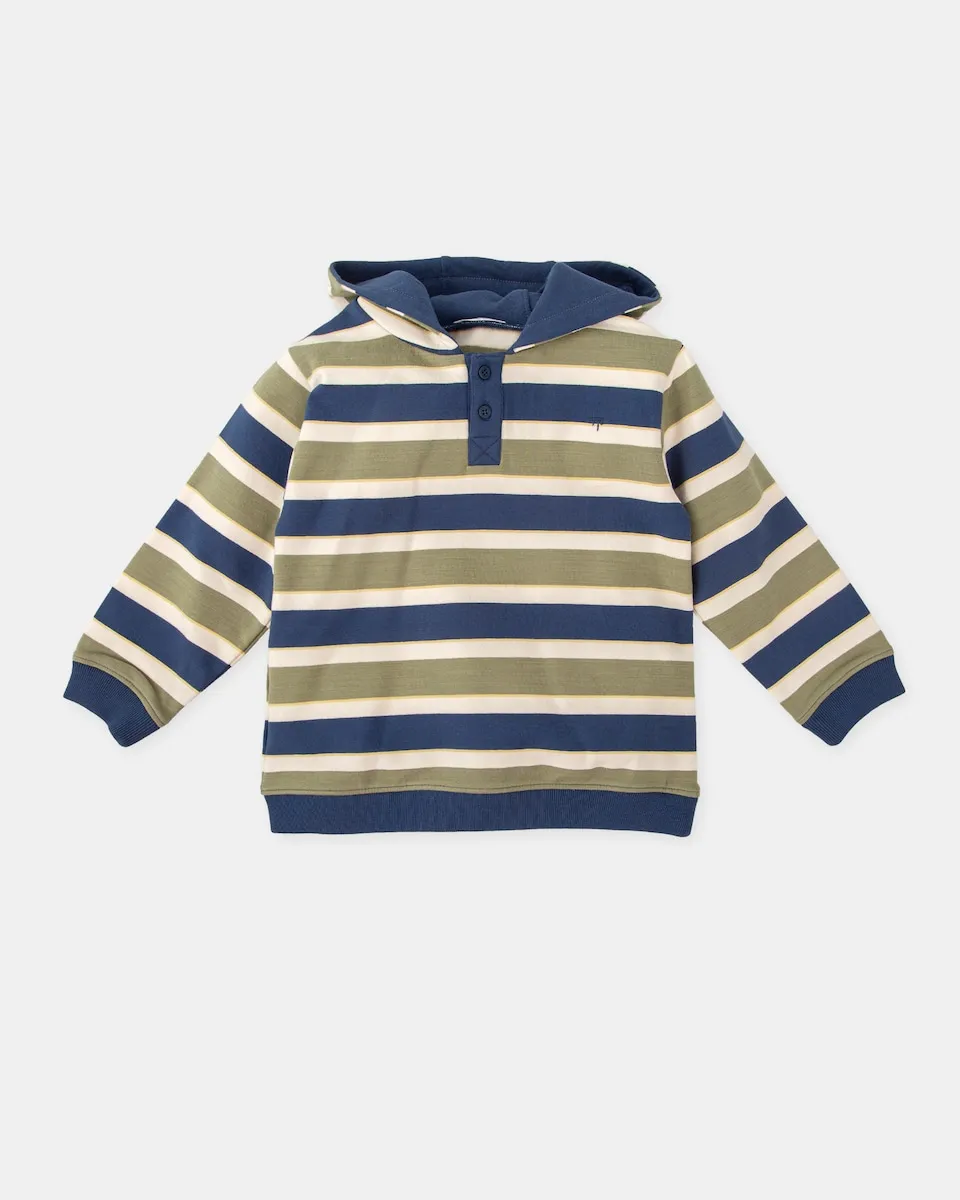 

Детская толстовка с капюшоном в полоску цвета хаки и синего Tutto Piccolo