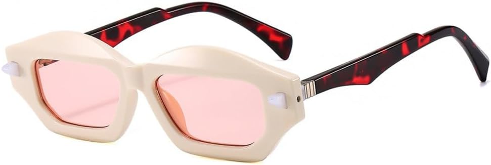 

Уникальные солнцезащитные очки «кошачий глаз» с многоугольными линзами, двухцветные, в стиле ретро, ​​модные, с заклепками, градиентные, с защитой от УФ-излучения UV400 TYUVIVO, Beige