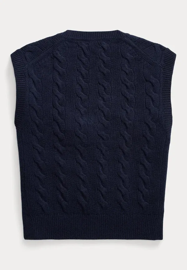 Джемпер-жилет из кашемира и шерсти с косами Polo Ralph Lauren, тёмно-синий — фото 2