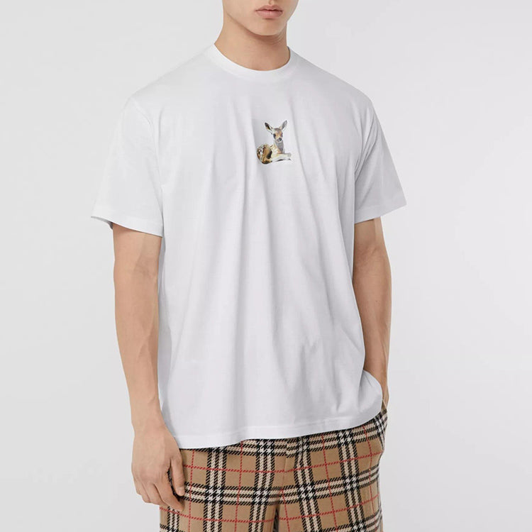 Футболка Burberry Deer Print Cotton Oversized Deerlet Printing T-Shirt, белый — фото 2