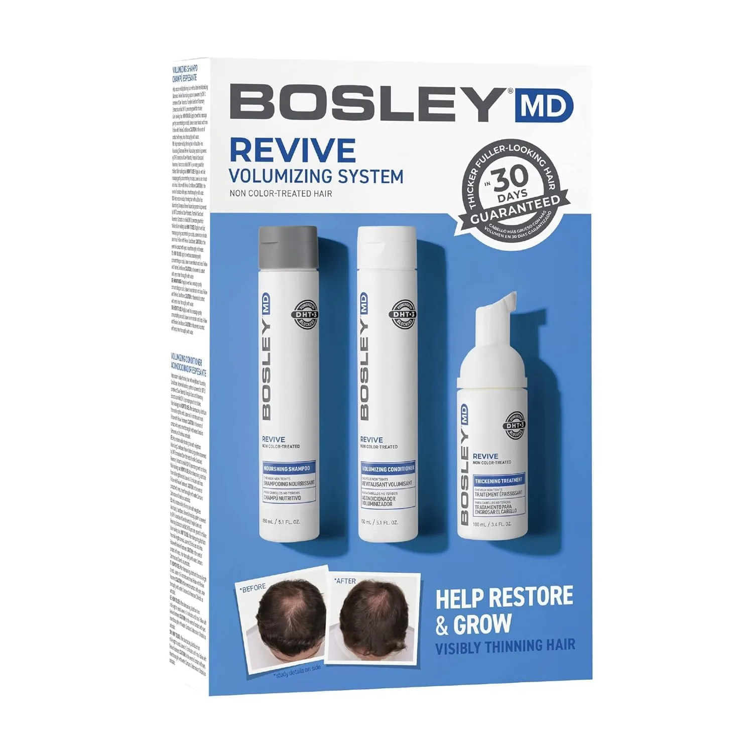BosleyMD BOSRevive система для объема волос без окрашивания - шампунь, кондиционер и средство для уплотнения, блокирующие DHT, для восстановления и утолщения редеющих волос, стартовый набор на 30 дней