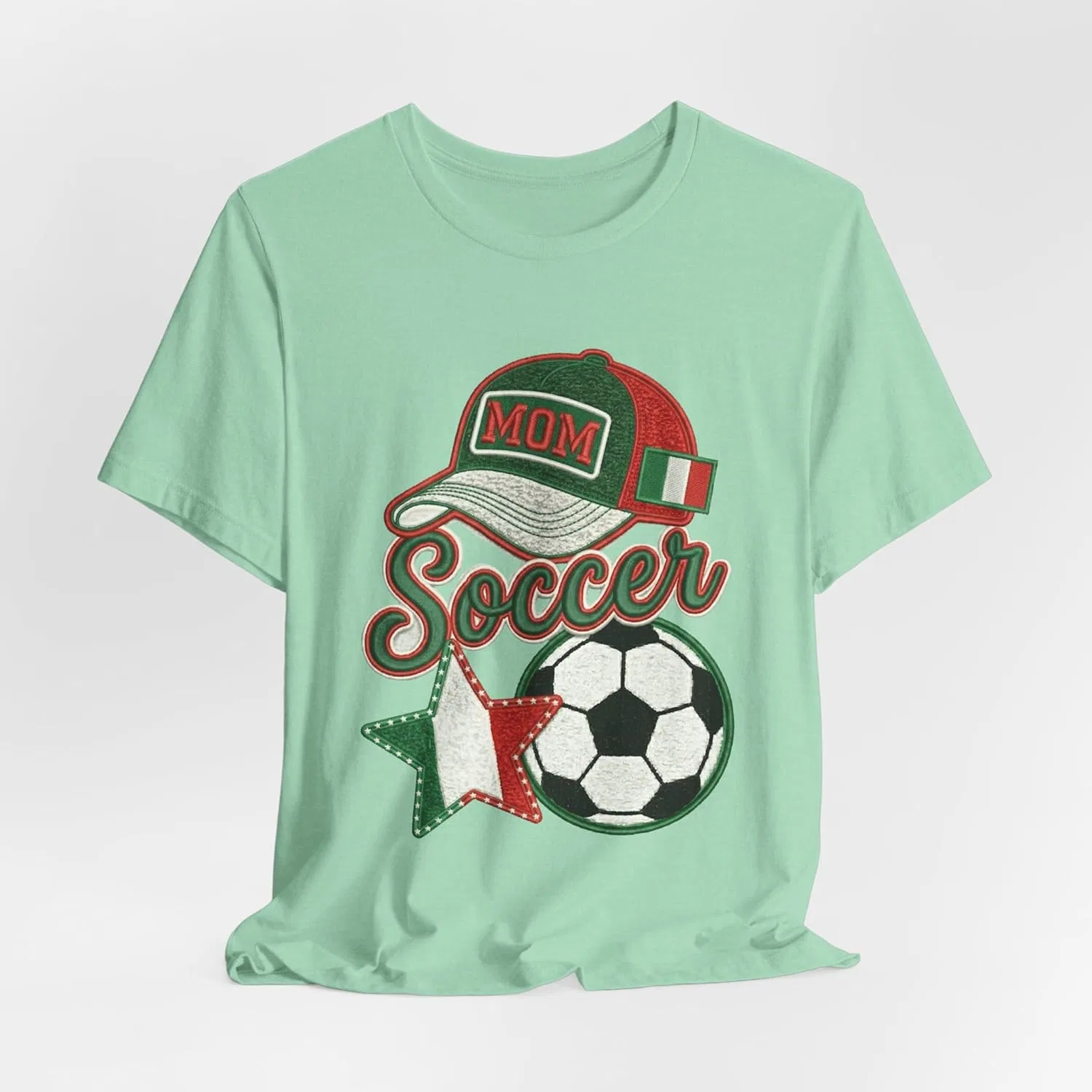 Футболка с принтом Mom Soccer Cap and Ball, итальянский флаг, Heather Mint — фото 3