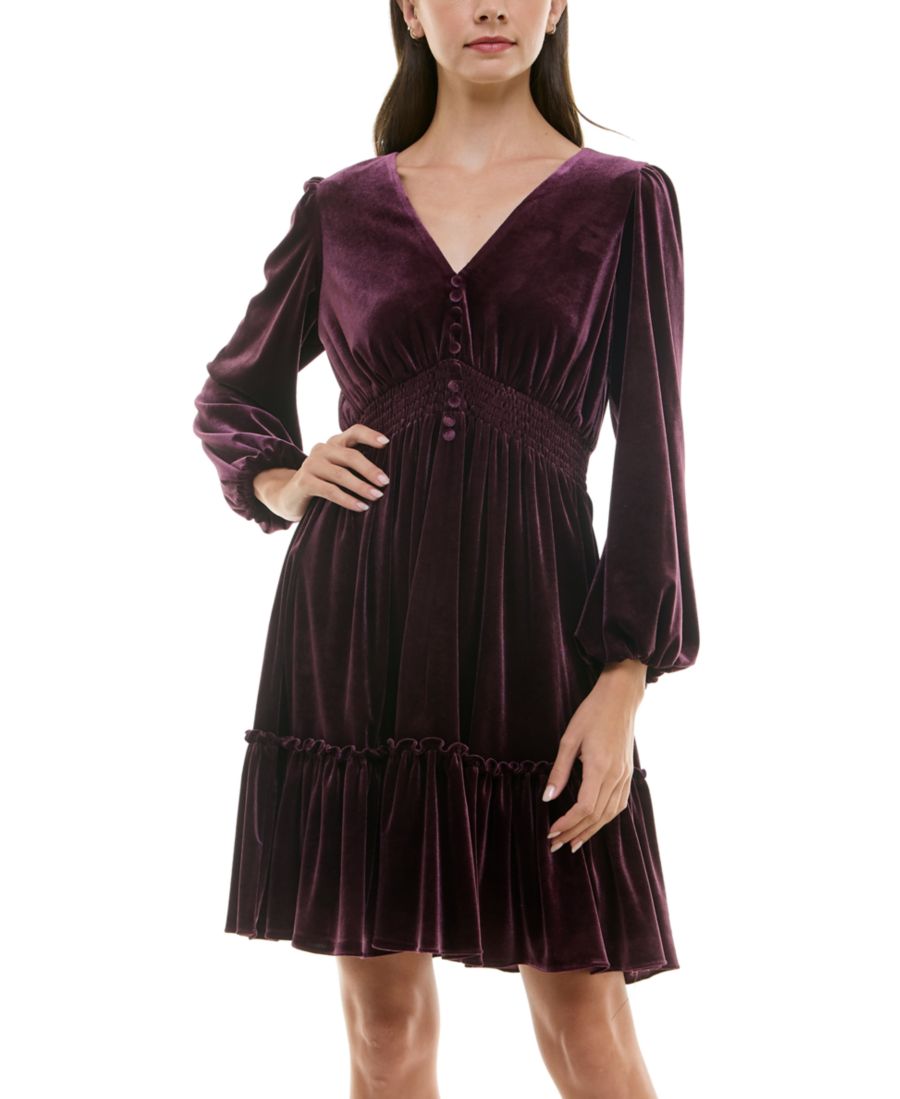 

Бархатное платье с V-образным вырезом, длинными рукавами и присборенной талией, укороченное Taylor, Plumberry