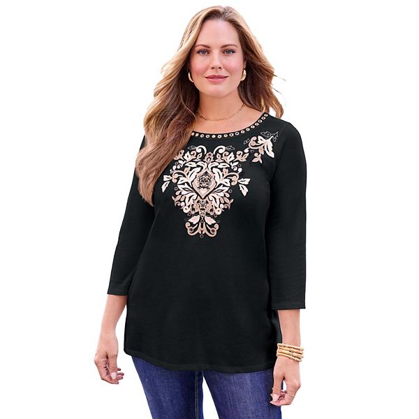 

Женский топ plus size с зеркальной вышивкой Catherines, Black