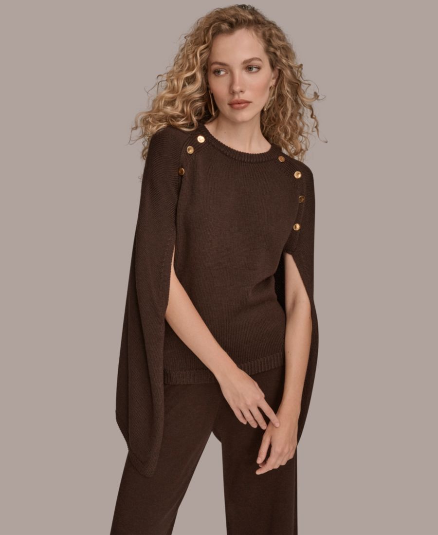 

Женский свитер-пончо с пуговицами Donna Karan New York, Chocolate Plum