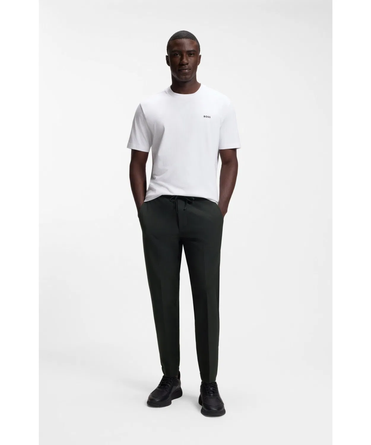 Брюки зауженные водонепроницаемые BOSS Menswear из полиэстера с эластаном, бежевые — фото 3