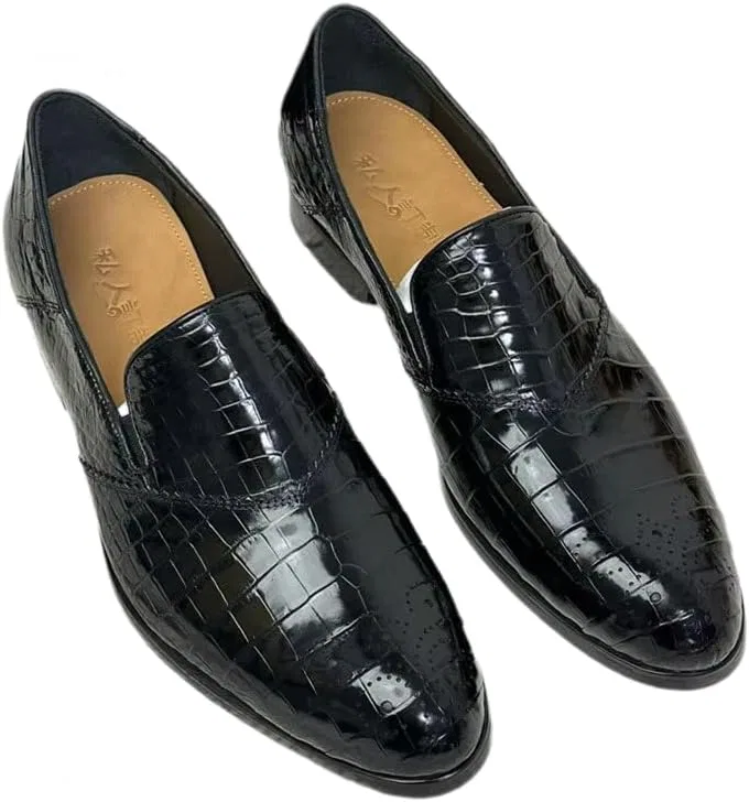 Лоферы, кожа аллигатора мужские, модель Dress Loafers, черный