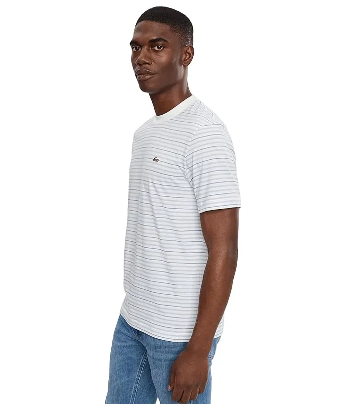 Футболка полосатая Striped Cotton T-Shirt Lacoste, Light Blue/White — фото 3