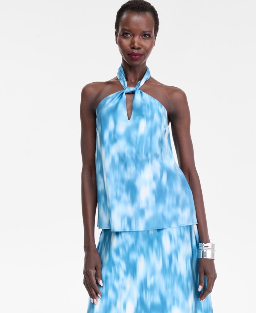 

Женский атласный топ с принтом и завязками на шее INC International Concepts, Blue