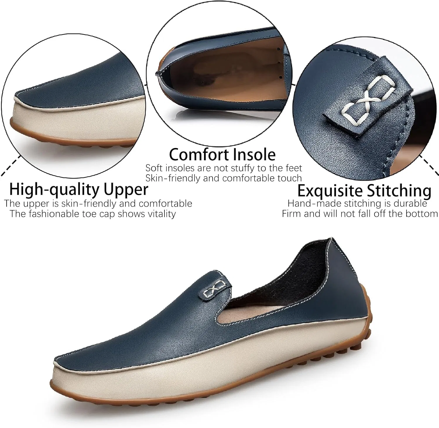 Мокасины кожаные повседневные, Loafers for Daily Driving Walking Shoes, синий LOVEHEYNEW — фото 4