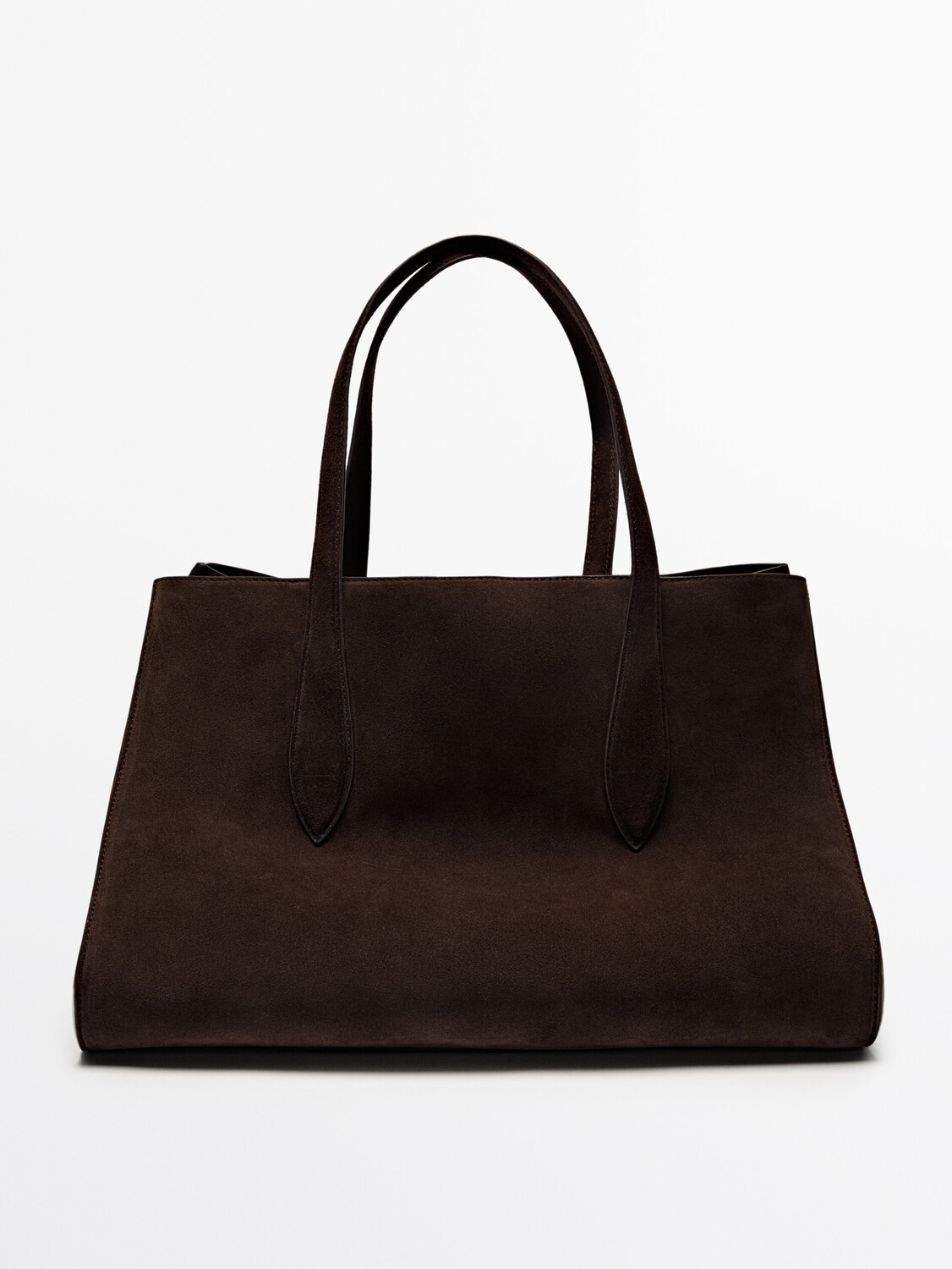 Сумка-тоут из сплит-кожи макси Massimo Dutti, коричневый — фото 2