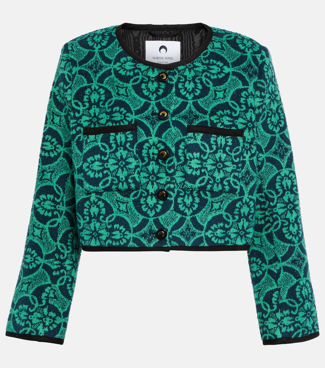 

Укороченная хлопковая куртка с жаккардовым узором Marine Serre, Oriental Green