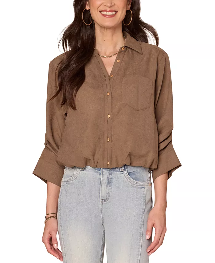 

Женский топ с отложным воротником и застежкой на пуговицы спереди Democracy, белый