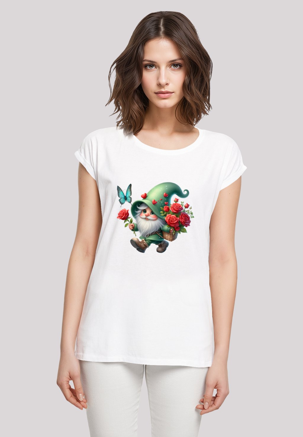 

Футболка с принтом GNOM FRÜHLING BLUMEN SCHMETTERLING F4NT4STIC, белый