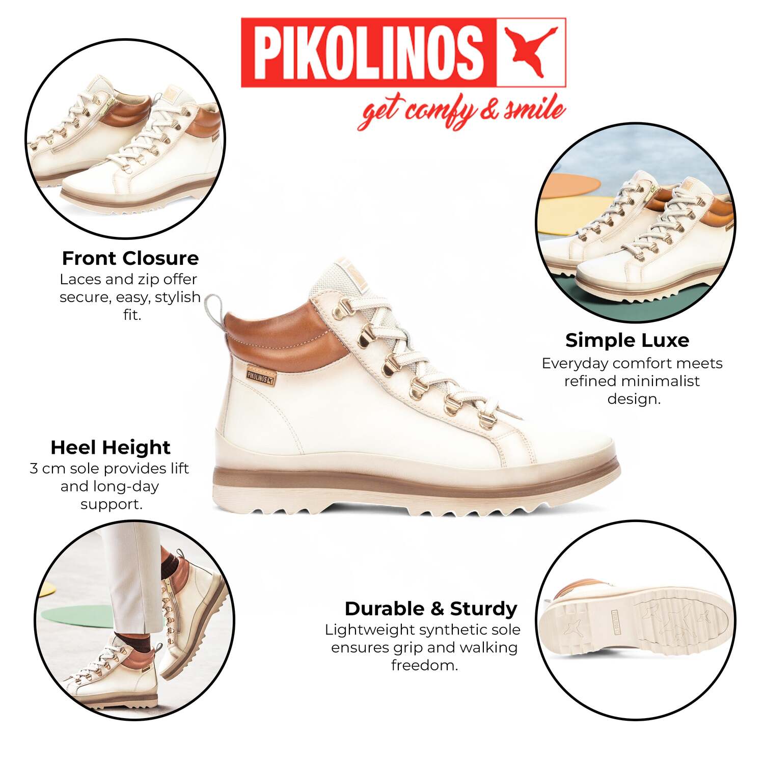 Pikolinos женские высокие ботинки Nata белые кожаные - Vigo — фото 2