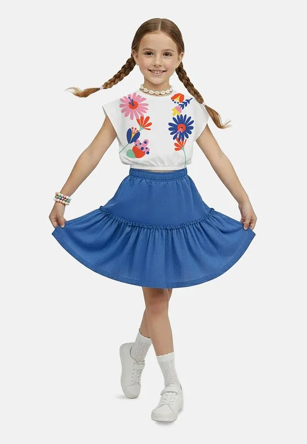 Bekleidung укороченный топ и юбка с цветочным принтом, юбка-солнце Denokids, White Cff Y