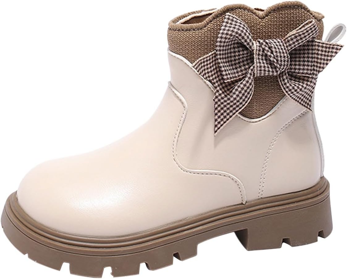 

Детские ботильоны для девочек с бантиками, кожзаменитель, боковая молния, подошва с протектором, короткие ботинки, 4-11 лет Zzalalana, White