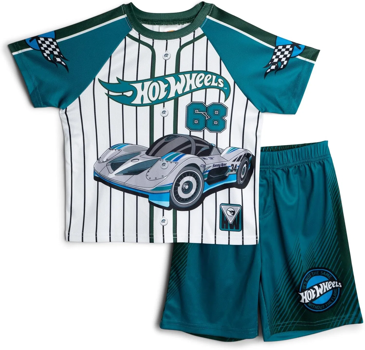 Комплект одежды Hot Wheels: спортивная сетчатая бейсбольная футболка и шорты, размеры для малышей и детей постарше (2T - 10-12), Tropical Teal Green