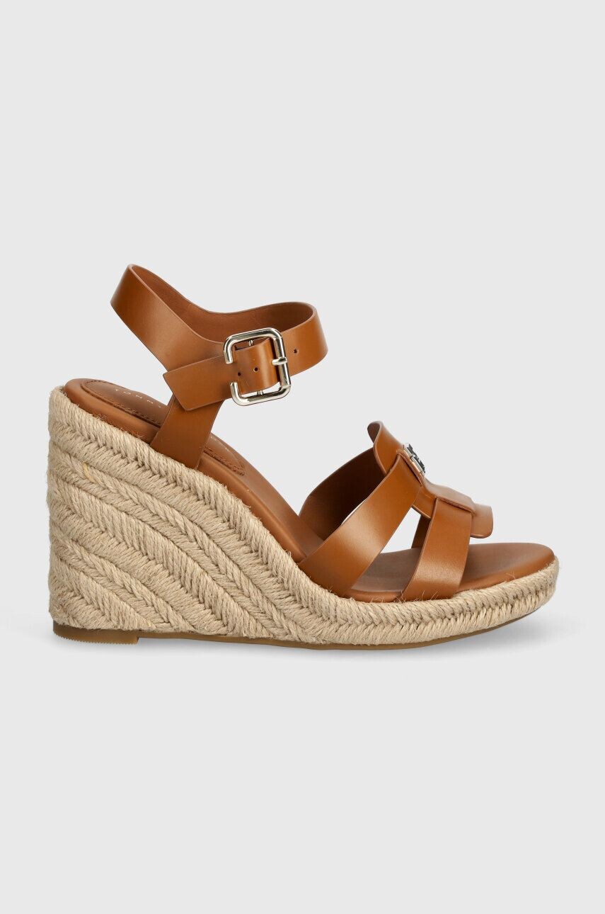 Кожаные сандалии Tommy Hilfiger ESPADRILLE HIGH WEDGE LEATHER, коричневый — фото 3