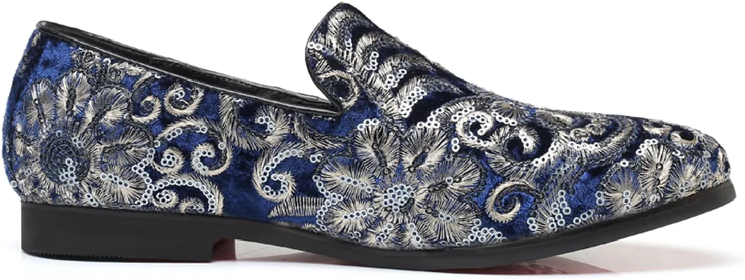 

Мужские блестящие оксфорды с пайетками, вышитые слипоны, туфли для выпускного, свадьбы, деловых и вечерних мероприятий NIGXWNS, синий