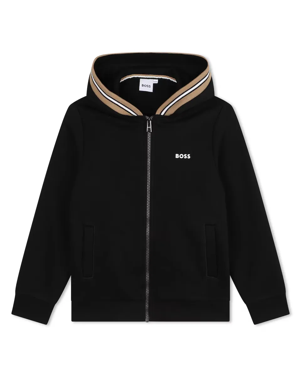 

Толстовка с капюшоном на молнии для мальчика BOSS Kidswear, черный