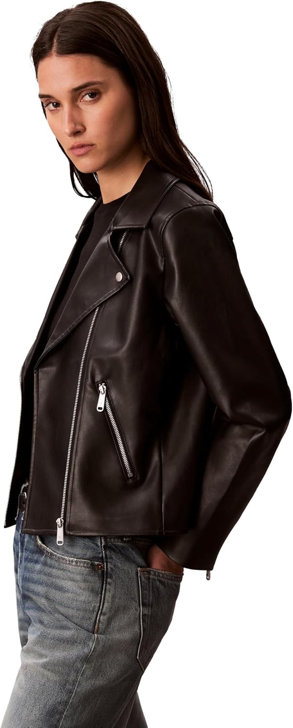 Женская куртка Calvin Klein классическая кожаная, черный — фото 4