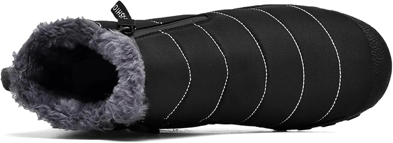 

Мужские зимние водонепроницаемые ботинки LLTMALL с меховой подкладкой, плоской подошвой и молнией, теплые уличные снежные ботинки, черный