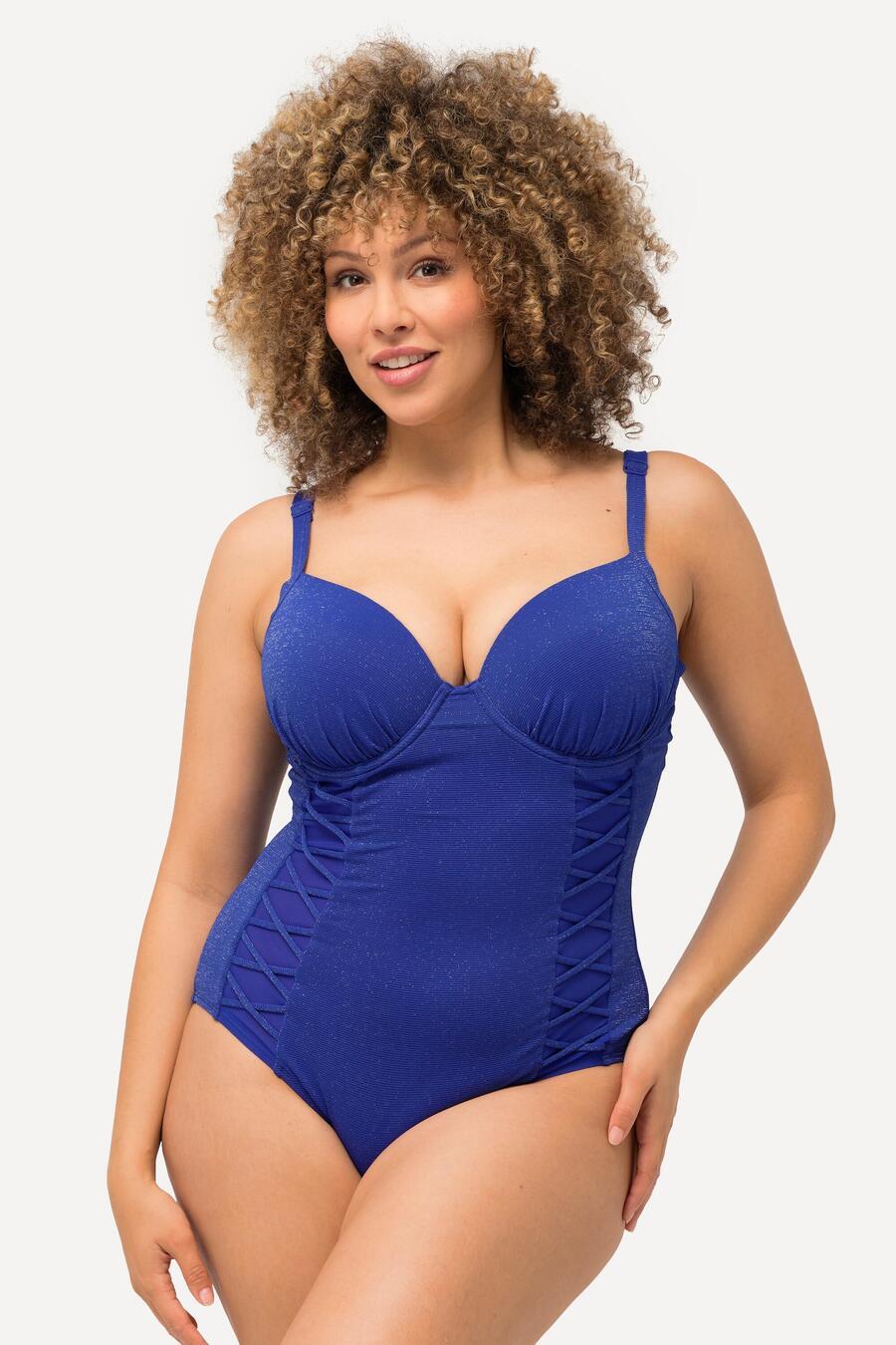 

ULLA POPKEN Женский купальник с мягкими чашечками на косточках и блестящими декоративными лентами, переработанный.