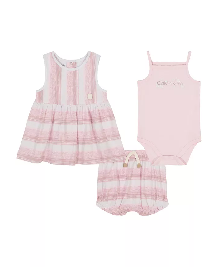 

Комплект для девочек из 3 предметов: полосатая туника из рыхлого джерси и боди-майка Calvin Klein