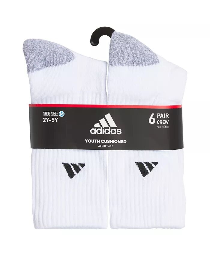 Молодежные спортивные носки с мягкой подкладкой для мальчиков, 6 шт Adidas, белый — фото 2