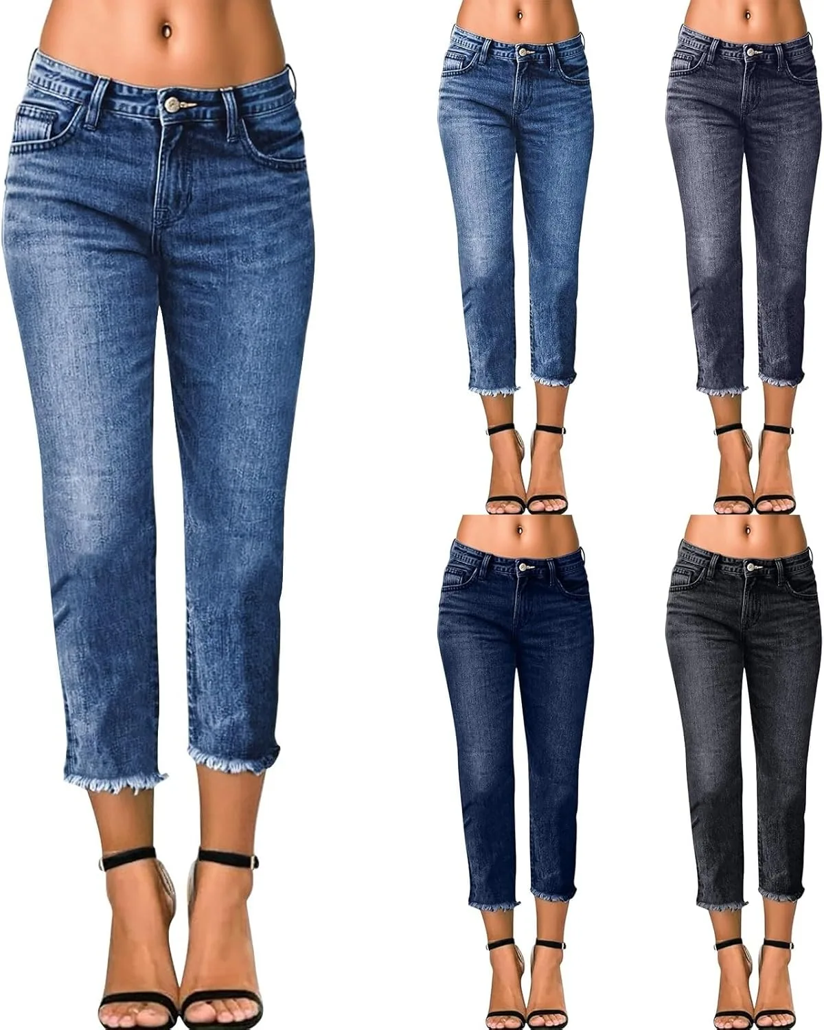 

Кроп-джинсы для женщин Mid Rise Stretchy Straight Leg с карманом