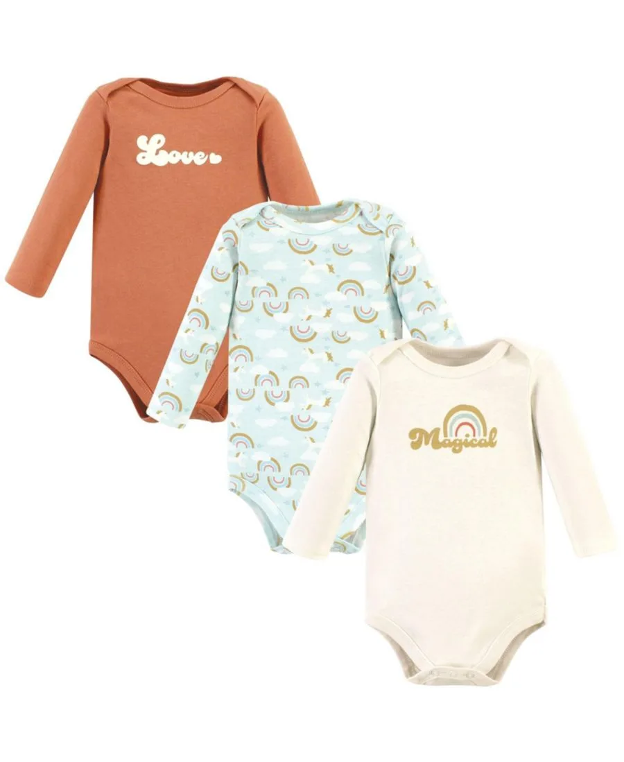 Комплект из 3 хлопковых боди с длинными рукавами Hudson Baby, Magical Rainbow 3-Pack