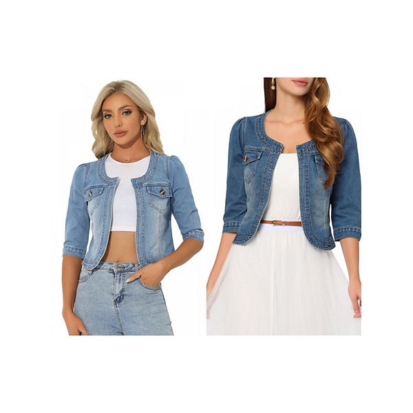 

2 упаковки женских джинсовых курток без воротника с рукавом 3/4 Inspire Chic, Blue Light Blue