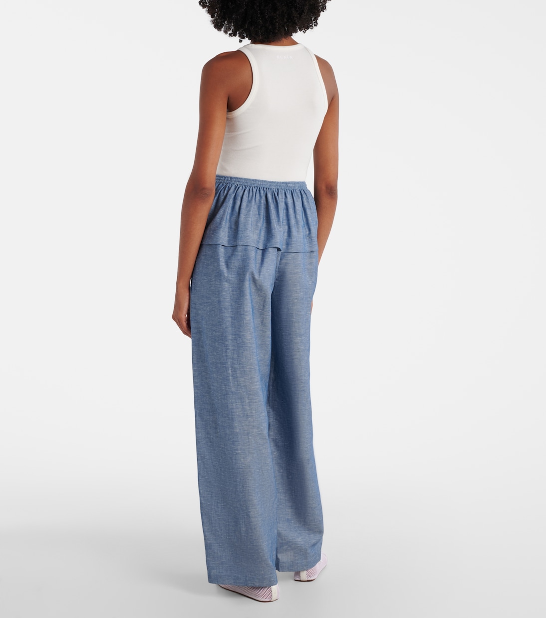 Широкие брюки из хлопка и льна Alaïa, Bleu Jeans — фото 3