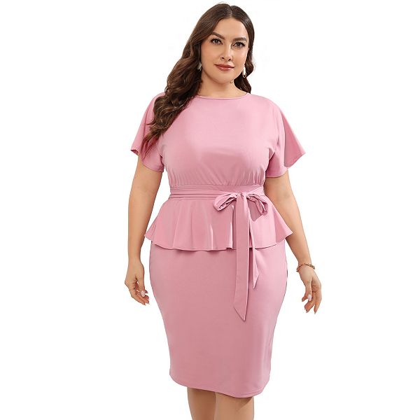 

Женское платье-футляр миди с баской для офиса и вечеринок plus size Clearflower, Pink