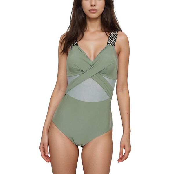 

Женский купальник с сетчатой вставкой на животе, перекрестным верхом и плетеными бретелями Anna-Kaci, Olive, Хаки, Женский купальник с сетчатой вставкой на животе, перекрестным верхом и плетеными бретелями Anna-Kaci, Olive