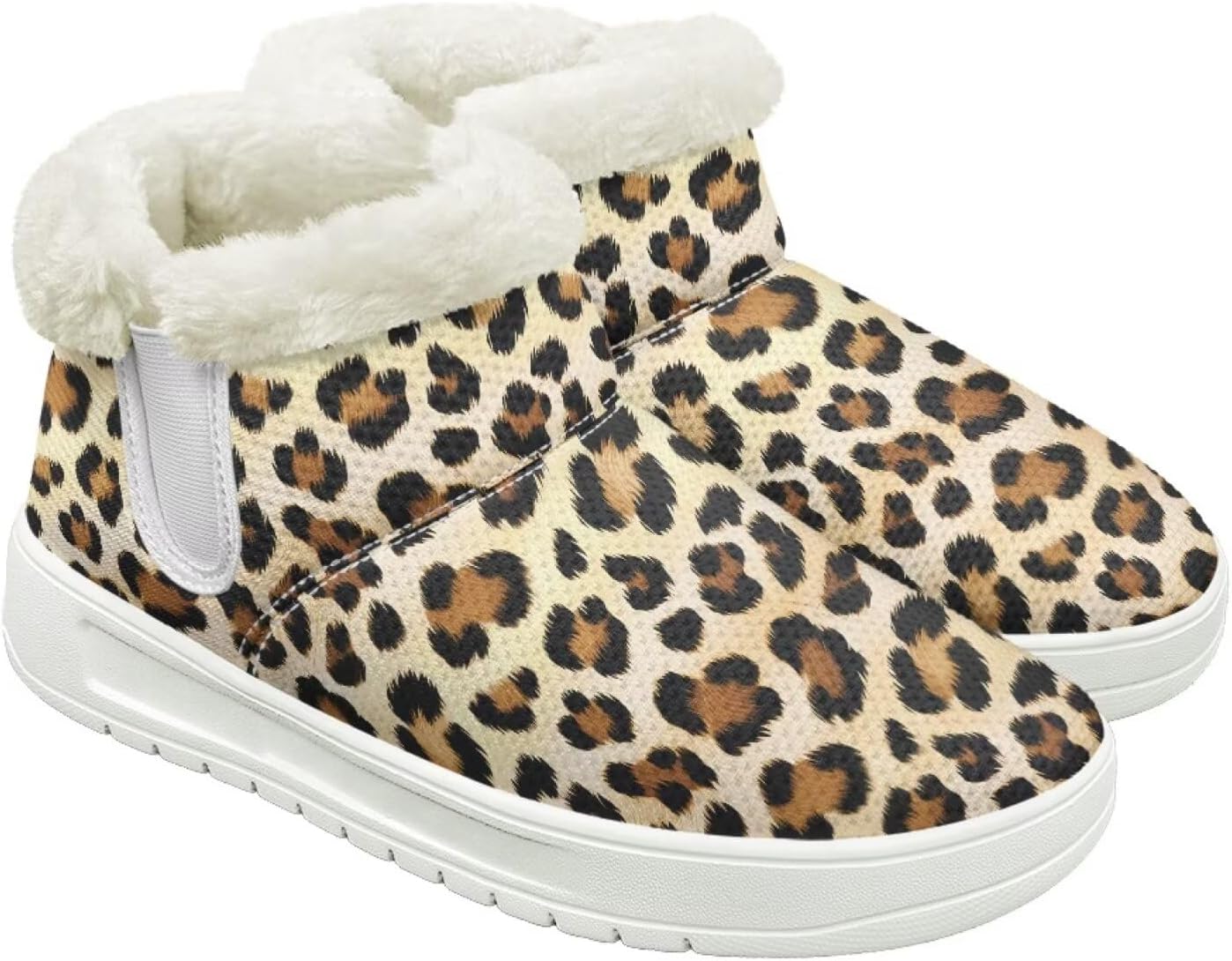 

Женские пушистые зимние ботинки для снега для женщин и мужчин, удобные ботильоны на липучке, теплые мягкие ботинки с тянущейся манжетой Cugasmaru, Leopard Print