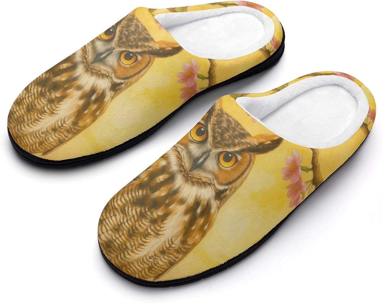 

Мужские домашние хлопковые тапочки KKdskkds с изображением совы на цветущей ветке на закате, теплые, уютные, дышащие, с противоскользящей подошвой, Owl on Blossom Branch at Sunset