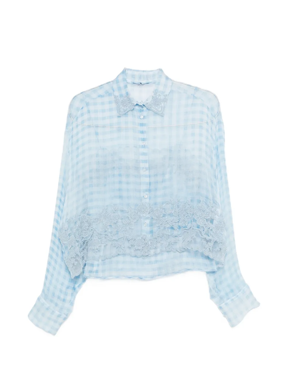 

Рубашка в клетку с кружевной отделкой Ermanno Scervino, синий