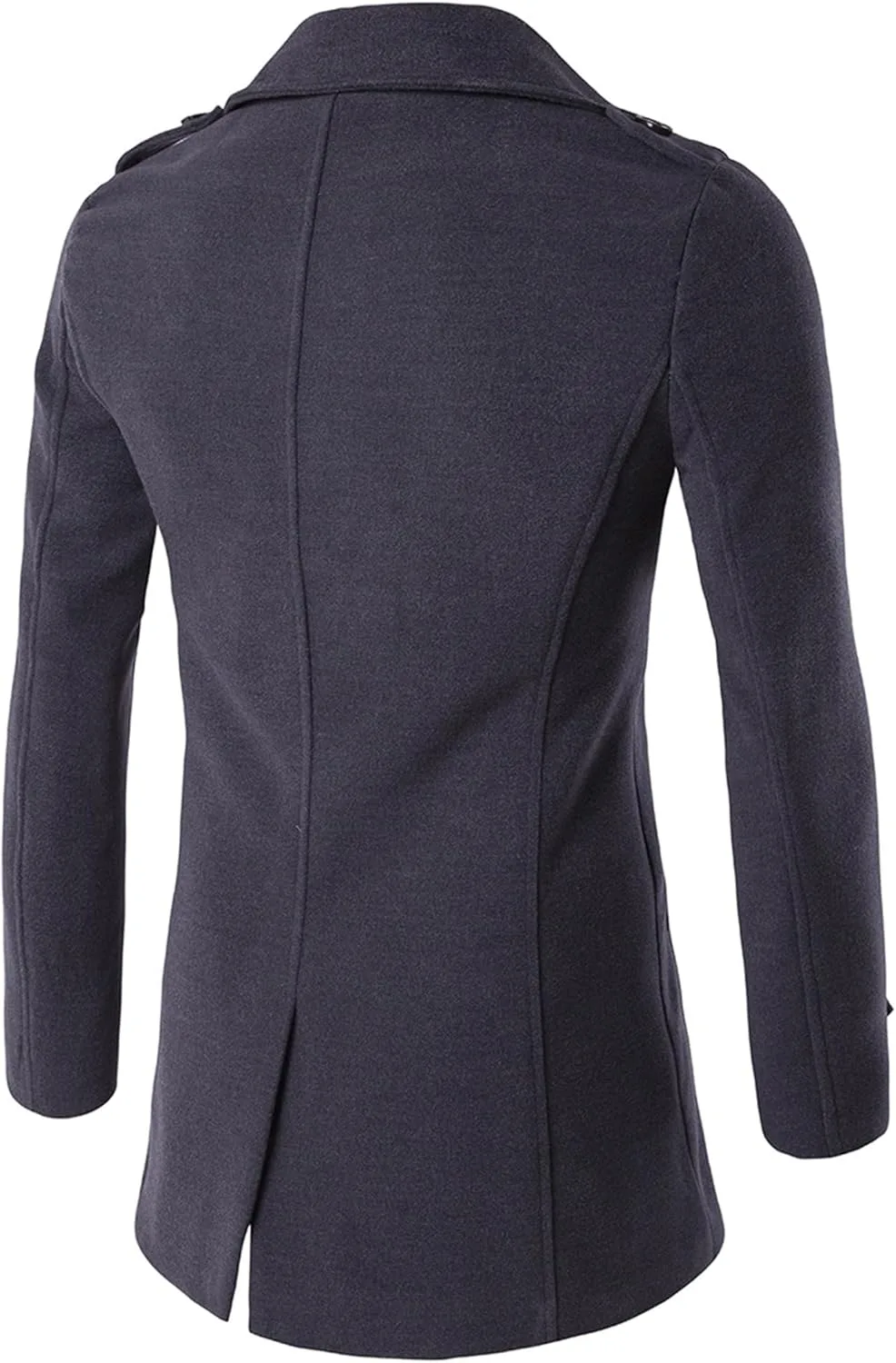 Мужское пальто из шерстяной смеси в стиле pea coat, классическое двубортное тренч, модное теплое зимнее пальто для делового стиля с лацканами Generic, серый — фото 2