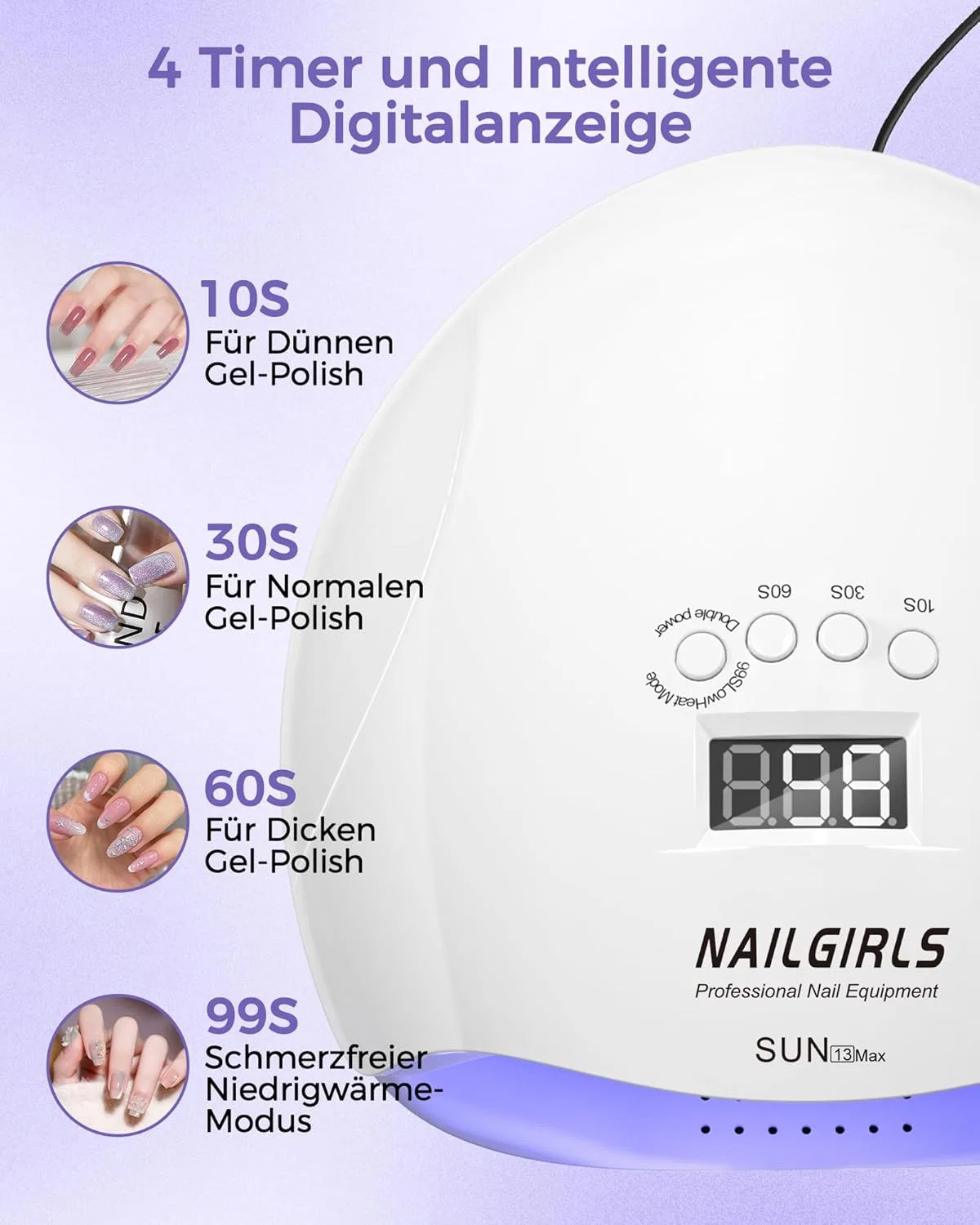 УФ-лампа для гель-лака «Nailgirls» 220 Вт с 4 таймерами ‎Nailgirls, White 220W — фото 3