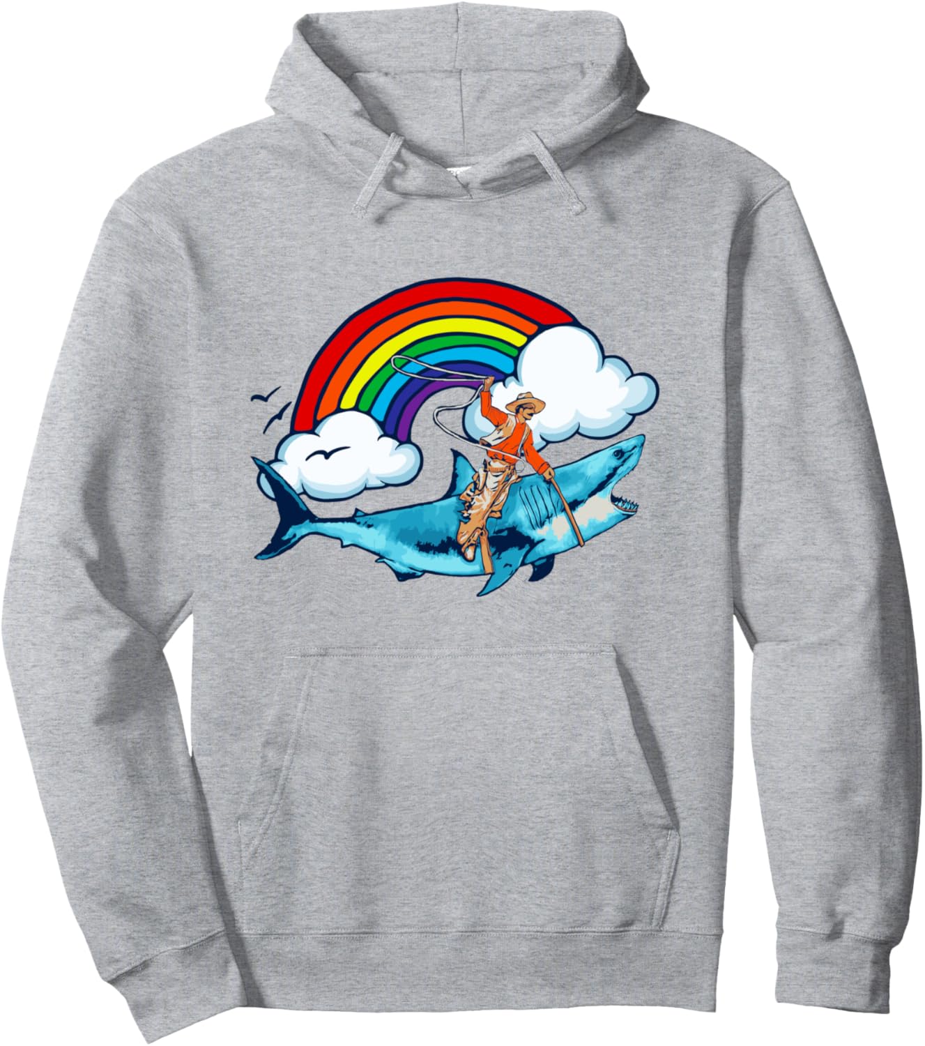 

Забавная толстовка с капюшоном Любитель акул, ковбой на большой белой радуге Giant Step Design Co.