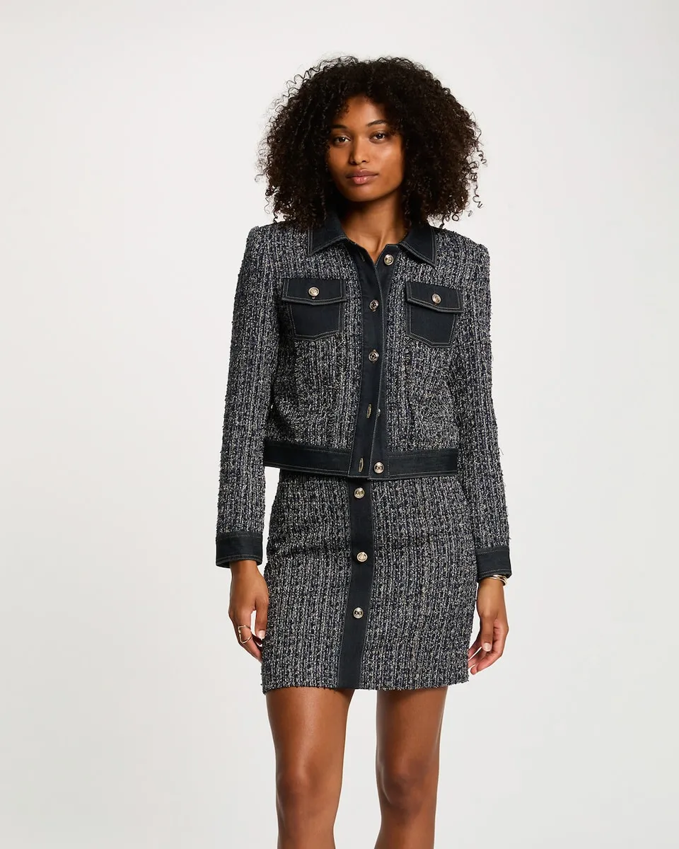 

Короткая женская твидовая куртка Morgan, темно-синий