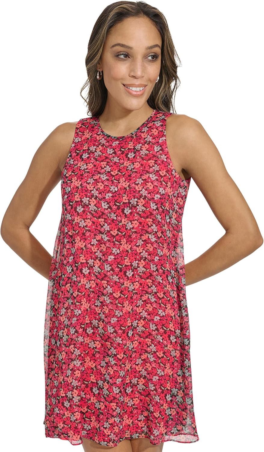 

Женское короткое шифоновое платье-трапеция от Calvin Klein, Hibscus Multi