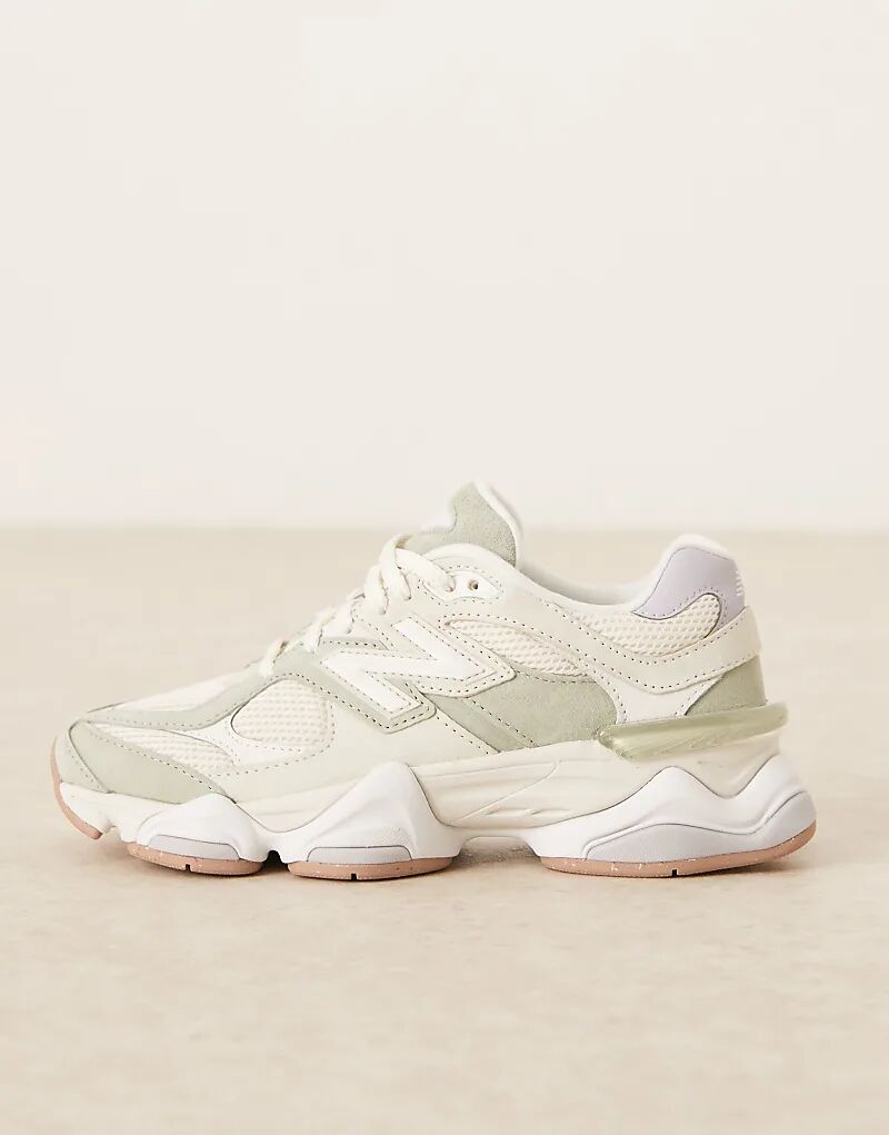 Кроссовки New Balance 9060 в кремово-белом и зеленом цветах — фото 2